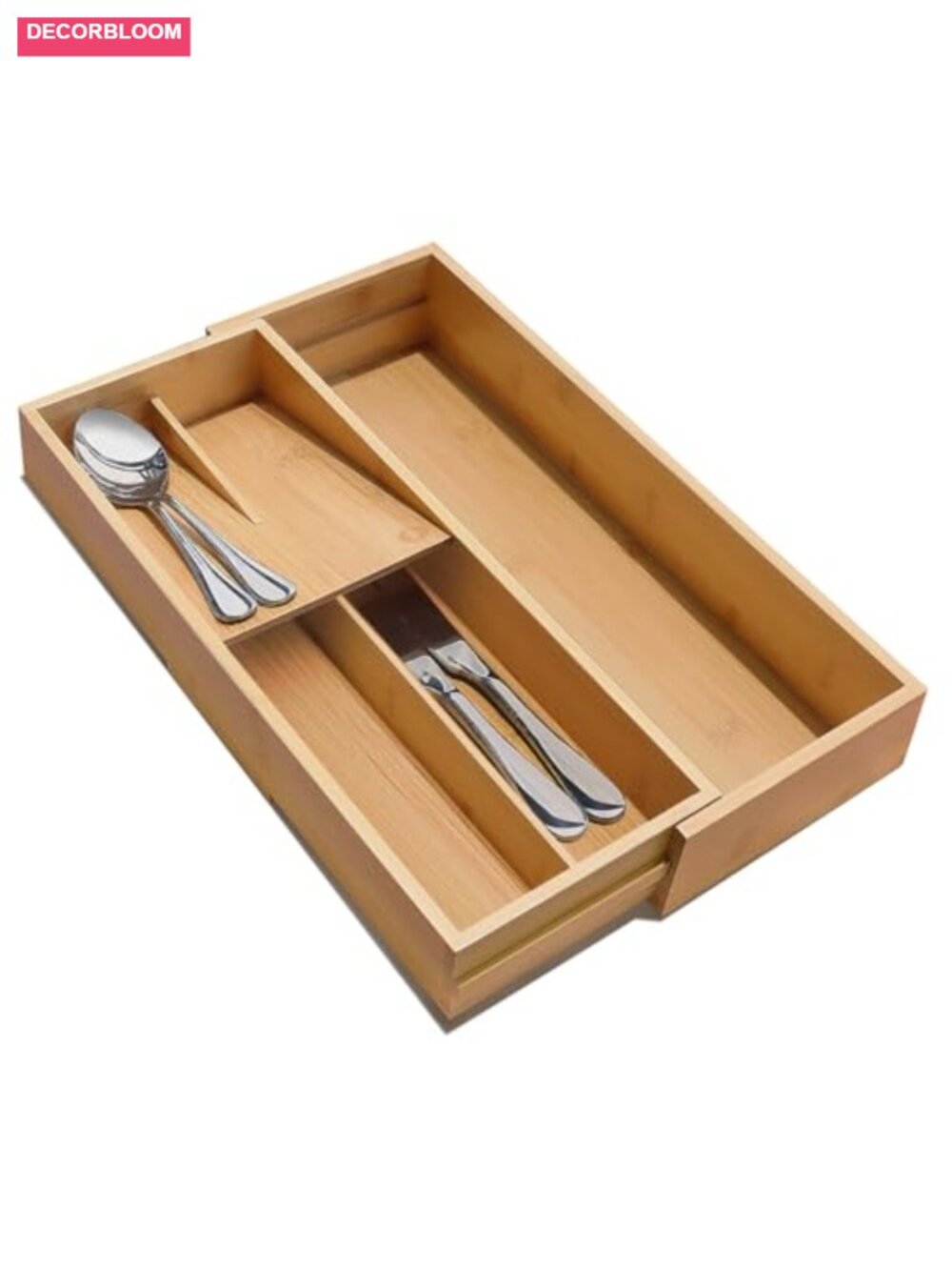 Expandable Bamboo Silverware Drawer Organizer Utensil Cutlery Tray
